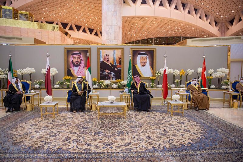 Sheikh Mohammed bin Rashid, Vice President and Ruler of Dubai, is welcomed by Mohammed bin Salman, Crown Prince of Saudi Arabia, in Riyadh. SPA