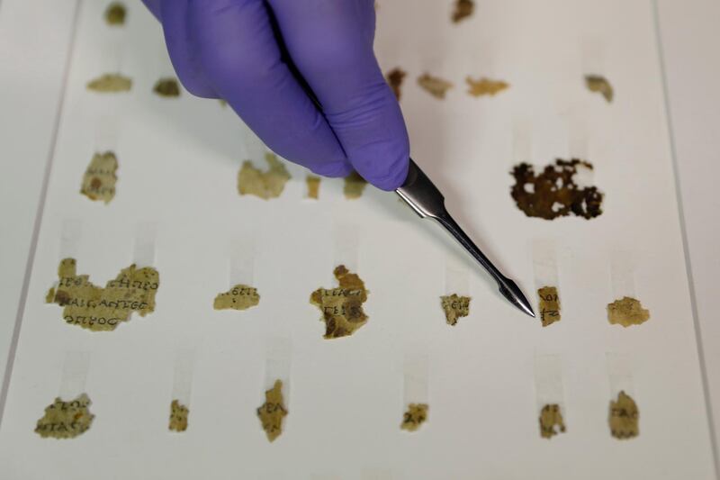 Fragments of ancient text scrolls are shown in the Scrolls Sections at the laboratorires of the Israel Antiquities Authority in Jerusalem. EPA