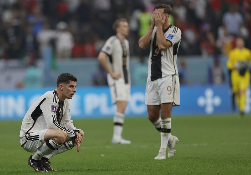 Germany's Kai Havertz and Niclas Fullkrug after the 4-2 Group E win against Costa Rica at Al Bayt Stadium in Al Khor on December 1, 2022. Despite the result, Germany have been knocked out of the World Cup, along with Costa Rica. EP