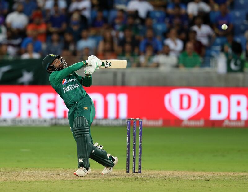 Pakistan's Haris Rauf plays a pull shot. 