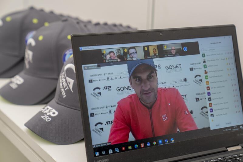 Roger Federer talking to the media during a virtual press conference ahead of the Geneva Open. EPA