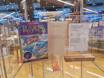 A first-edition signed copy of Harry Potter and the Chamber of Secrets by J K Rowling on show at the vintage book exhibition. Photo: Kinokuniya