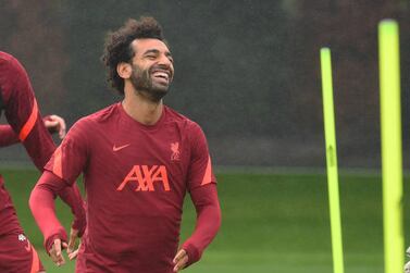 KIRKBY, ENGLAND - AUGUST 17: (THE SUN OUT. THE SUN ON SUNDAY OUT) Mohamed Salah of Liverpool during a training session at AXA Training Centre on August 17, 2021 in Kirkby, England. (Photo by John Powell / Liverpool FC via Getty Images)