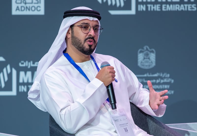 Ahmed Al Naqbi, chief executive of Emirates Development Bank, speaking at a panel discussion at the Make it in the Emirates forum in Abu Dhabi. Victor Besa / The National