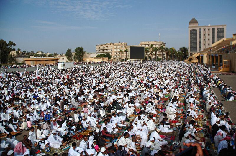 Muslims attend Eid Al Fitr prayers in Asmara, Eritrea.