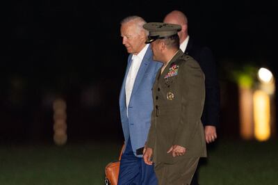 US President Joe Biden arrives at Fort Lesley J McNair in Washington. AP