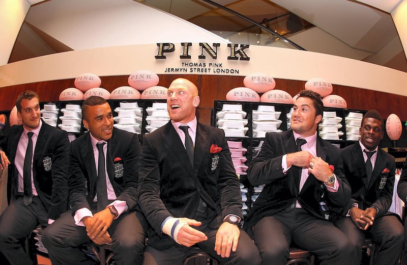 SYDNEY, AUSTRALIA - JULY 04:  British and Irish Lions player Sam Warburton, Simon Zebo, Paul O'Connell, Brad Barritt and Christian Wade speak to the crowd during the David Jones Thomas Pink Event on July 4, 2013 in Sydney, Australia.  (Photo by Marianna Massey/Getty Images)