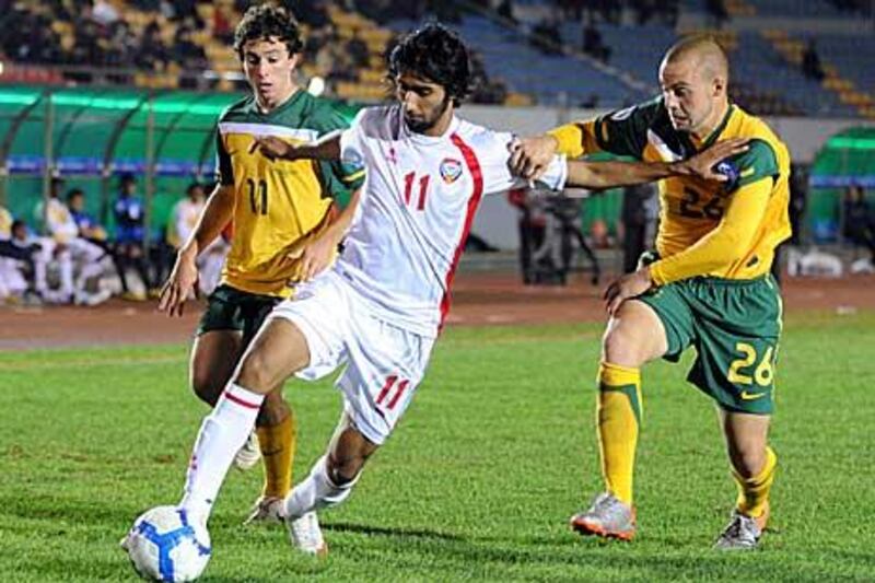 The UAE Under 19 team, in white, did well to force their quarter-final clash against Australia into extra time after trailing twice in the first 90 minutes but eventually lost out 4-2.