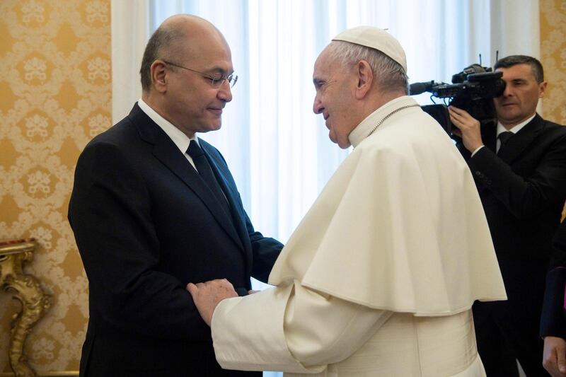 Pope Francis receiving the President of the Republic of Iraq Barham Salih during a private audience at the Vatican, 25 January 2020.  EPA, HO