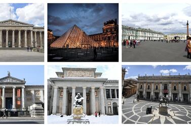 Clockwise from top left: The British Museum in London, Louvre Museum in Paris, Hermitage Museum in Saint Petersburg, Capitoline Museums in Rome, Prado Museum in Madrid, Ashmolean Museum in Oxford. AFP, Getty Images