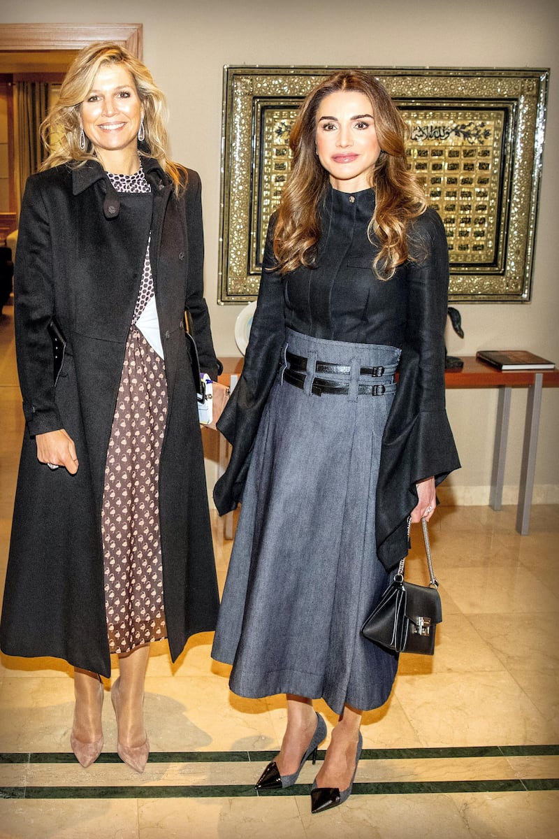 AMMAN, JORDAN - FEBRUARY 12: Queen Maxima of The Netherlands visits King Abdullah of Jordan and Queen Rania of Jordan at the Royal Palace on February 12, 2019 in Amman, Jordan. (Photo by Patrick van Katwijk/Getty Images)