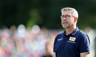 HALBERSTADT, GERMANY - AUGUST 11: Head coach Urs Fischer of Berlin looks on during the DFB Cup first round match between VfB Germania Halberstadt and 1. FC Union Berlin at Friedensstadion on August 11, 2019 in Halberstadt, Germany. (Photo by Ronny Hartmann/Bongarts/Getty Images)