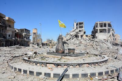 epaselect epa06274744 A view of the Al-Na'im roundabout after its liberation in central Al-Raqqa, Syria, 18 October 2017 (issued 19 October 2017). The Al-Na'im roundabout also known as the 'Roundabout of Hell', located in the center of the city of Al-Raqqa, has been the last to be liberated by US backed Syrian forces from the grip of the organization of the so-called Islamic State (IS, ISIS or ISIL). The roundabout was used by ISIS extremists to perform public executions, beheadings and crucifixions during their three-year rule of the city.  EPA/YOUSSEF RABIH YOUSSEF