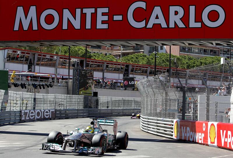 Mercedes'  German driver Nico Rosberg drives at the Monaco Formula One Grand Prix at the Circuit de Monaco in Monte Carlo on May 26, 2013.    AFP PHOTO / JEAN-CHRISTOPHE MAGNENET
 *** Local Caption ***  204702-01-08.jpg