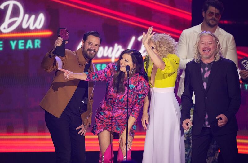 Little Big Town receive the award for Duo / Group Video of the Year during the CMT Music Awards at Bridgestone Arena in Nashville, Tennessee, on June 9, 2021. Reuters