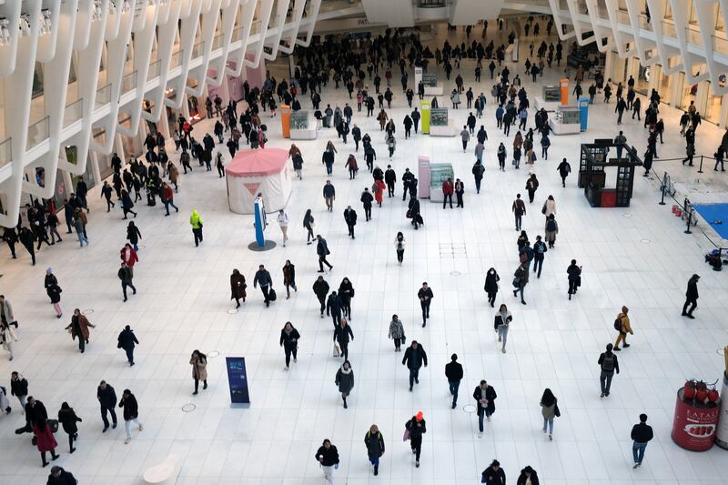 Commuters in the Oculus station and mall in Manhattan. New York City residents need to earn at least $312,000 to get the purchasing power of $100,000, according to new research. AFP