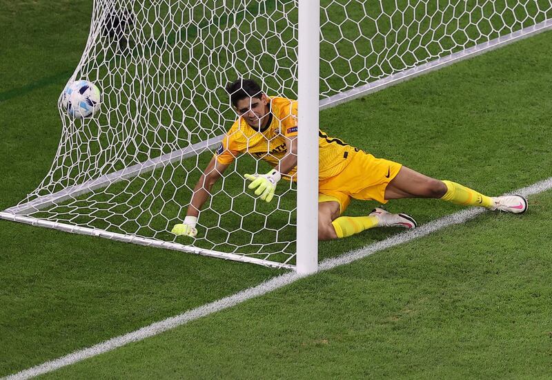 Sevilla's goalkeeper Bono concedes against Bayern Munich at the Puskas Arena. EPA