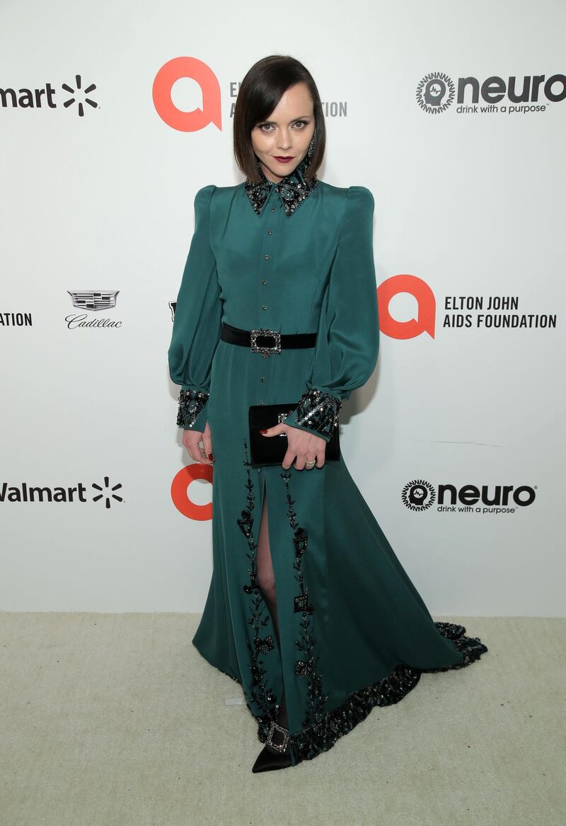 Christina Ricci arrives at the 2020 Elton John Aids Foundation Oscar Viewing Party on February 9, 2020, in California. AP