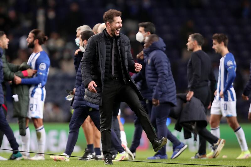 Diego Simeone celebrates at the end of the Champions League match against Porto. AP