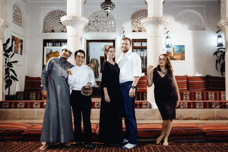 The cast of EAT Dubai, from left, Hussain Al Srehae, Ken Bruce Estoesta, Haylan Hall, Blake Steman and Sophie Paris. Rebecca Rees for The National