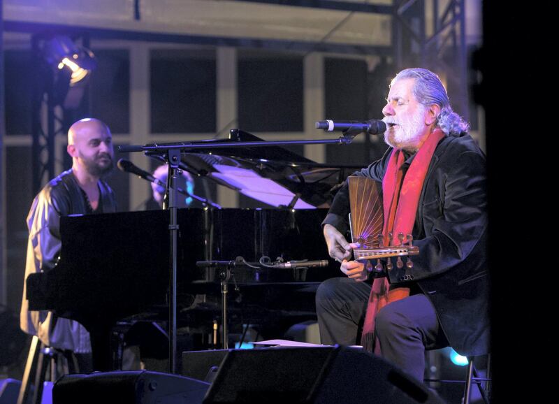 Abu Dhabi, United Arab Emirates- Marcel Khalife performing at Hay Festival at Atrium, Manaarat Saadiyat.  Leslie Pableo for The National