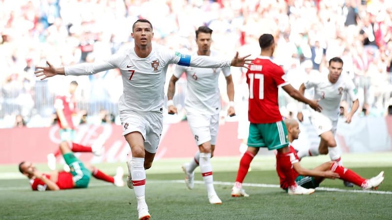 Portugal's Cristiano Ronaldo celebrates scoring their only goal against Morocco. Carl Recine / Reuters