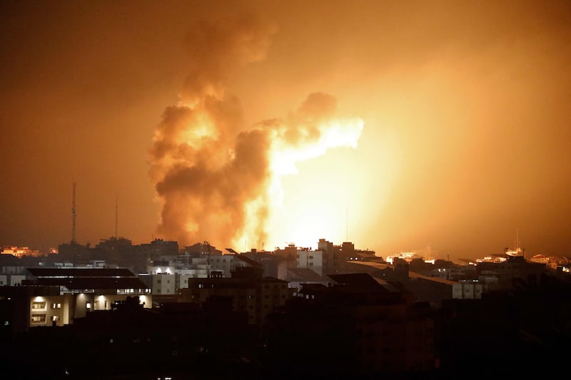 Fire and smoke rises amid an Israeli air strike in Gaza city. AFP