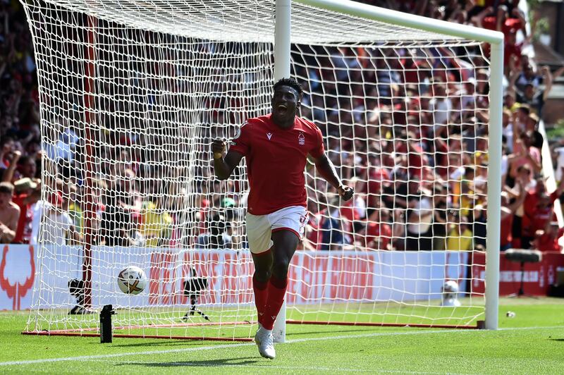 Awoniyi celebrates after opening the scoring. AP