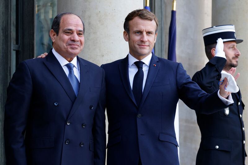 France's President Emmanuel Macron, right, and Egyptian President Abdel Fatah El Sisi are among senior leaders at the summit in Paris. AFP