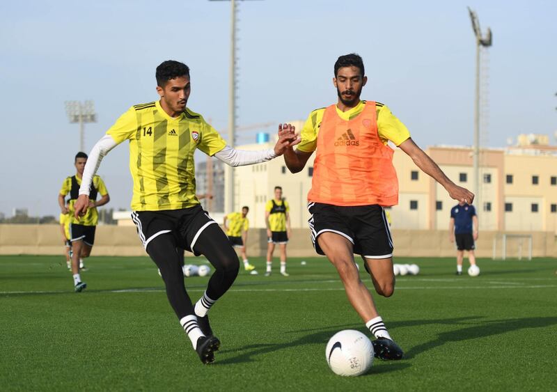 Players from the UAE national team take part in a training session in Dubai.