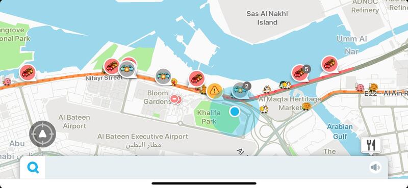 Multiple small accidents resulted in long tailbacks on Tuesday morning in Abu Dhabi. Courtesy: Waze