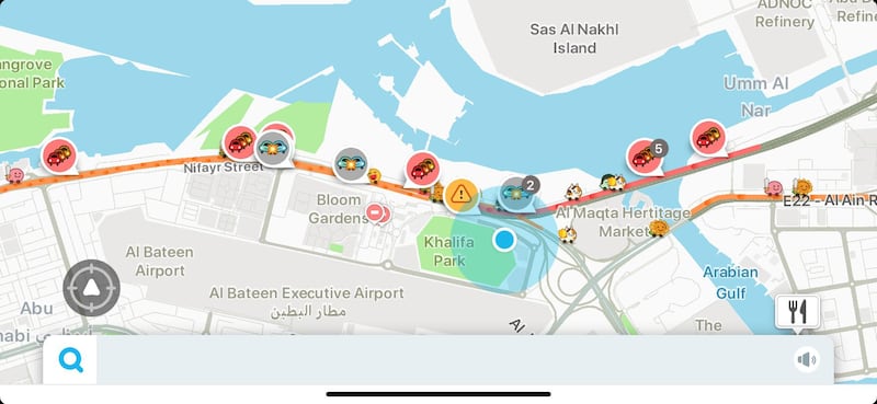 Multiple small accidents resulted in long tailbacks on Tuesday morning in Abu Dhabi. Courtesy: Waze