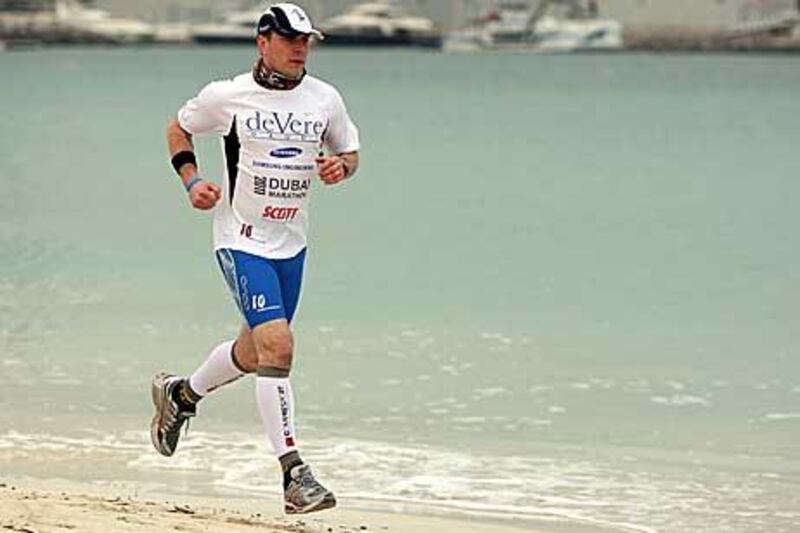 Alex Flynn training yesterday at Jumeirah Beach.