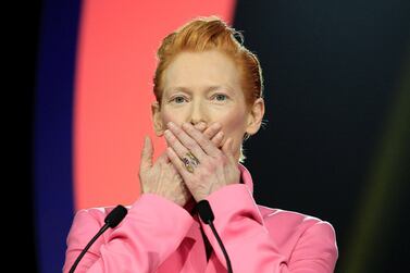 Jury president Tilda Swinton reacts during the opening ceremony of the 18th edition of the Marrakech International Film Festival, in Marrakech, Morocco, November 29, 2019. REUTERS/Youssef Boudlal