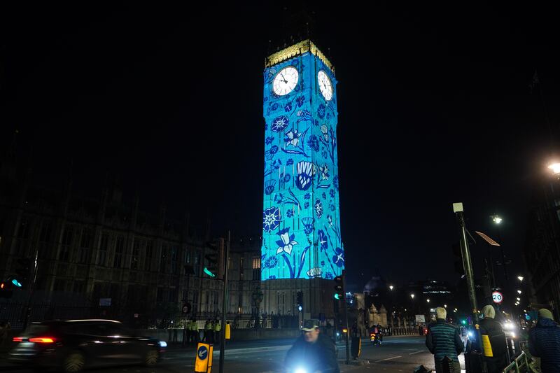 Big Ben, in central London, is lit up during a rehearsal for the ceremony. PA