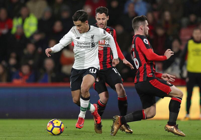 Left midfield: Philippe Coutinho (Liverpool) – Added to his compendium of wonder goals with a terrific solo run to break the deadlock in the 4-0 rout of Bournemouth. Andrew Matthews / AP Photo
