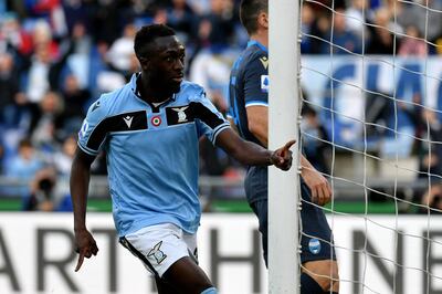 ROME, ITALY - FEBRUARY 02: Bobby Adekanye of SS Lazio celebrates scoring his team's fifth goal during the Serie A match between SS Lazio and  SPAL at Stadio Olimpico on February 02, 2020 in Rome, Italy. (Photo by Marco Rosi/Getty Images)