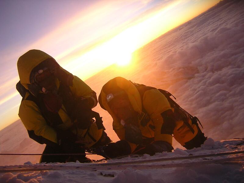 Shailee and Diki climbing towards summit as the day breaks.

Weekend story about a group of women planning to scale all the major seven summits of the world.

Photo courtesy Seven Summits Women