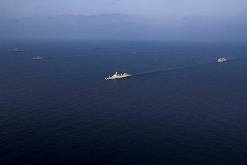 Warships in a joint exercise for the Iranian, Chinese and Russian navies in the northern Indian Ocean on January 19. Reuters