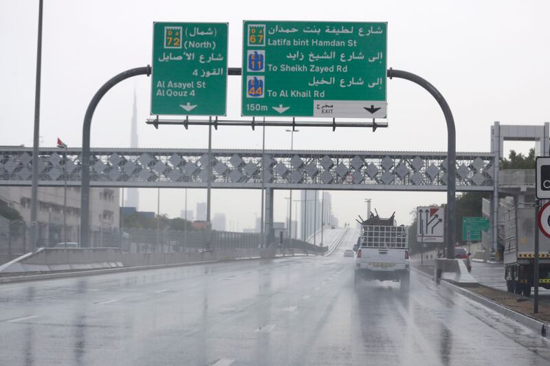 Roads in Al Quoz remained slippery. Khushnum Bhandari / The National