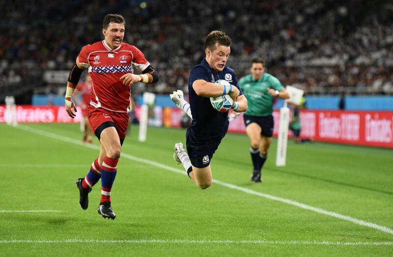9 George Horne (Scotland)
Started at scrum-half against Russia, scored two tries from that position, then was shifted to the wing as Scotland put Darcy Graham on ice for the weekend – and scored another one from there. REUTERS