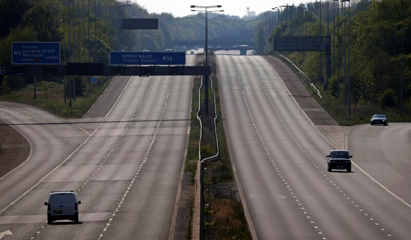 A view of a quiet M56 motorway, as spread of the coronavirus disease (COVID-19) continues, near Warrington, Britain April 25, 2020. REUTERS/Phil Noble
