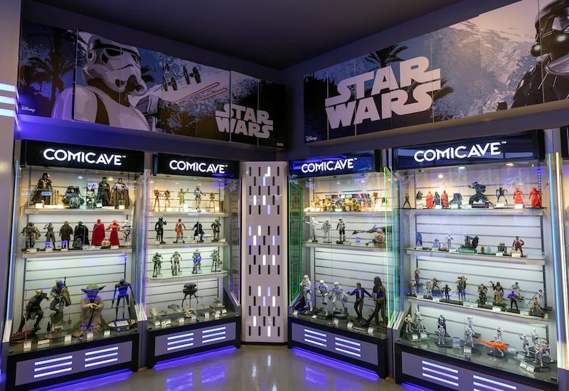 Dubai, United Arab Emirates - May 26, 2019: Photo Project. Star Wars section of the store. Comicave is the WorldÕs largest pop culture superstore involved in the retail and distribution of high-end collectibles, pop-culture merchandise, apparels, novelty items, and likes. Thursday the 30th of May 2019. Dubai Outlet Mall, Dubai. Chris Whiteoak / The National