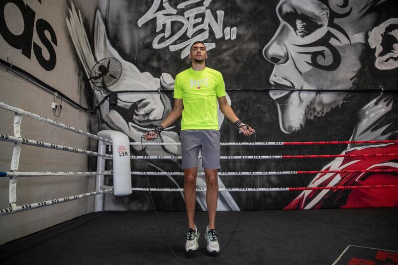 Hamzah Sheeraz trains at the Real Boxing Only Gym in Dubai. Antonie Robertson / The National