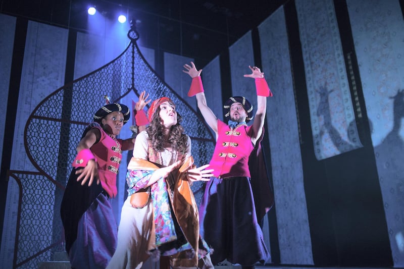 Suhayla El-Bushra's The Arabian Nights at Royal Lyceum Theatre. (L-R) Patricia Panther, Rehanna Macdonald and Nebli Basani. Photo by Tommy Ga-Ken Wan