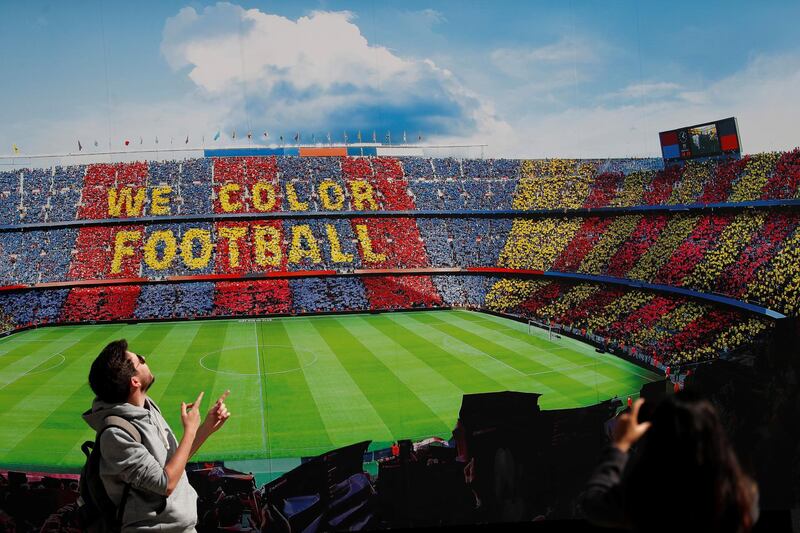 A visitor on the Barcelona FC tour inside the Camp Nou stadium before the coronavirus gripped Spain. Reuters