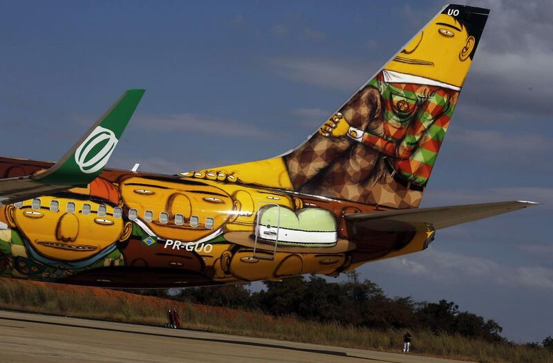 An images of the tail of Brazil's World Cup plane. Nacho Doce / Reuters / May 27, 2014