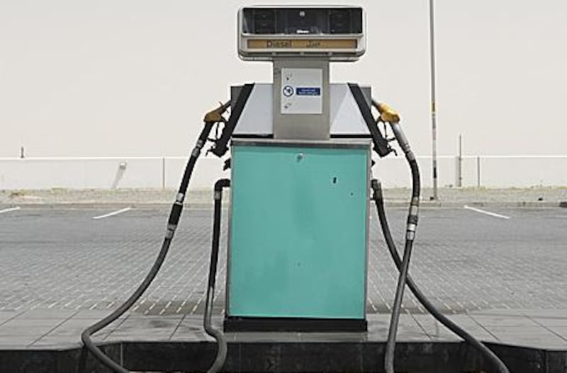 A diesel pump at an ENOC petrol station on the Dubai and Abu Dhabi border. Finding a station that serves diesel to cars in Abu Dhabi is a constant challenge for motorists running diesel cars.