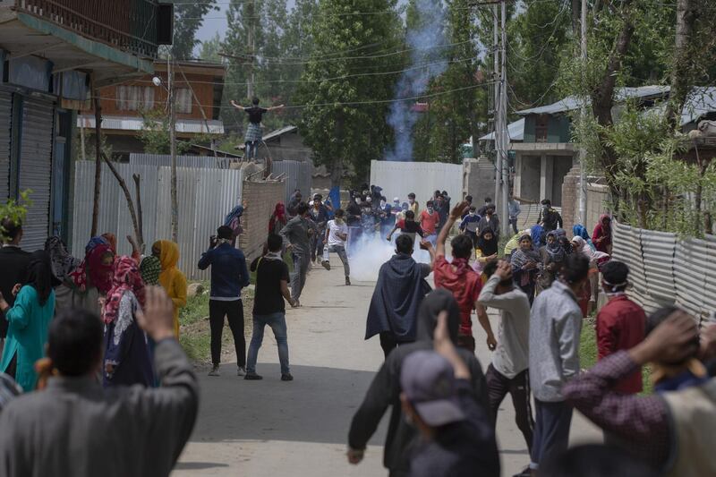 The protest came a week after soldiers killed a top rebel commander in the southern Kashmir valley. AP