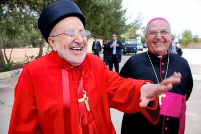 Iraqi Cardinal Emmanuel Delly on the left and Palestinian Patriarch Michel Sabbah on right. Picture by Massoud Derhally / The National